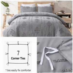 Duvetex Grey Tufted King Duvet Cover Set, Soft and Lightweight Shabby Chic Embroidery Duvet Covers for All Seasons, 3 Pieces Boho Bedding Set 104" x 92"(1 Duvet Cover with 2 Pillow Shams)