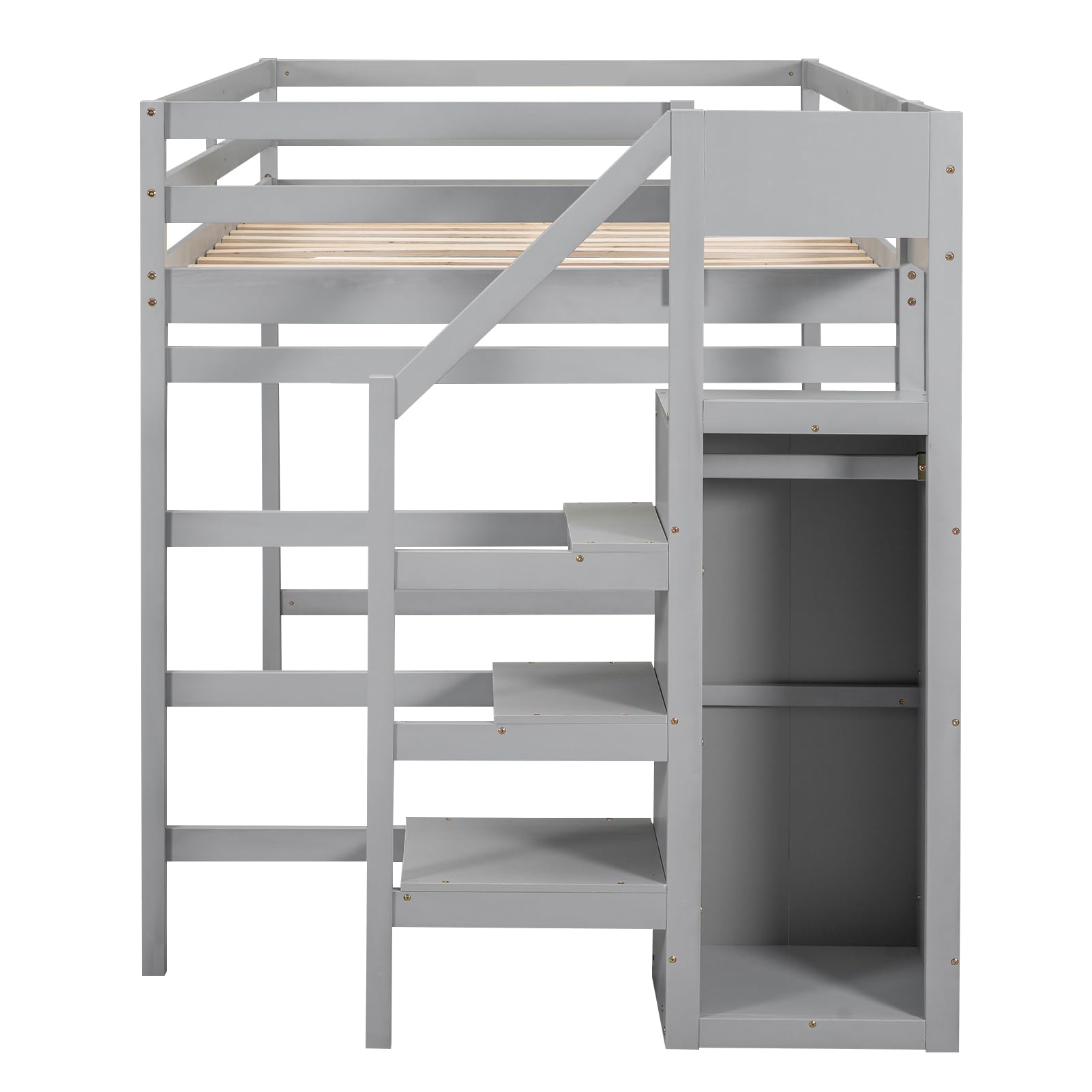 Harper & Bright Designs Full Loft Bed with Staircase and Storage Wardrobe, Wooden Full Size Loft Bed Frame with Storage Shelf, High Full Loft Beds for Kids Boys Girls Teens Dorm Bedroom (Full, Gray)