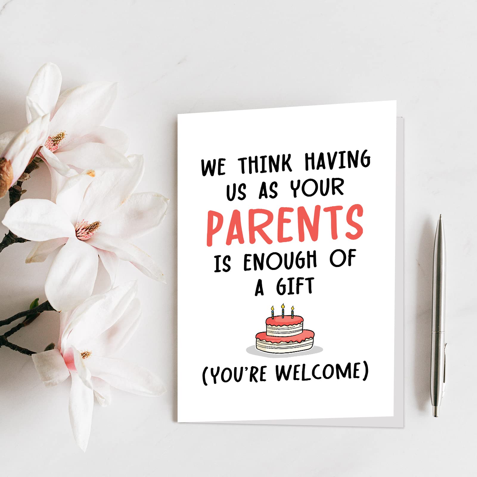 Qiliji Birthday Card for Son Daughter, Funny Birthday Card from Parents, Cheeky Bday Greeting Card for Kids, Having Us As Your Parents Is Enough Of A Gift