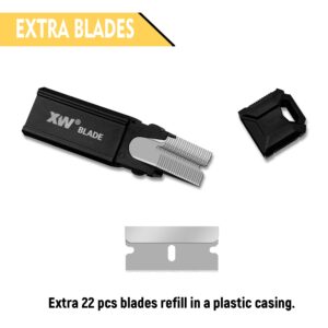 XW 7-Pack Razor Scraper Set, 4 PCS All-Metal Razor Blade Scrapers and 3 PCS Mini Plastic Scrapers, Extra 22 PCS Razor Blades Included