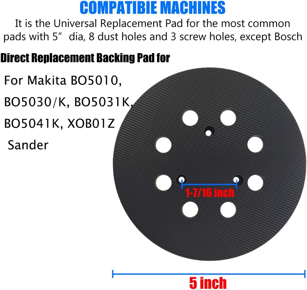 5 Inch 8 Hole Hook and Loop Replacement Sanding Pad for Makita BO5010, BO5030K, BO5031K, BO5041K Sander Backing Pad- 1 Pack