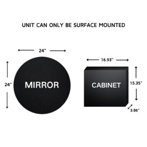 EGHOME Surface Mount Black Round CircleBathroom Medicine Cabinet with Mirror Circlular Shaped Stainless Steel Metal Framed Medicine Cabinets Bathroom Cabinet with Mirror 24'' Diameter