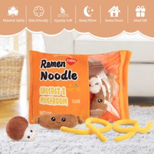 Nenalayo Plush Pillow Cute Bag of Sausage Mushroom Ramen Noodle Plush Toy, Removable Fluffy Stuffed Dolls Creative Gifts for Girls Kids, Sofa Chair Decorative Pillow