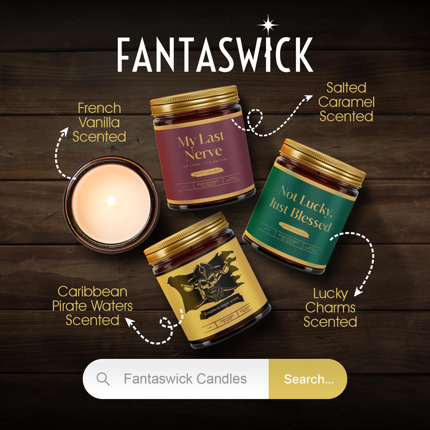 Fantaswick's Caribbean Pirate Waters Candle | 100% Natural Coconut Soy Wax & Cotton Wick in Amber Candle Jar | Hand-Poured in Texas | 9oz