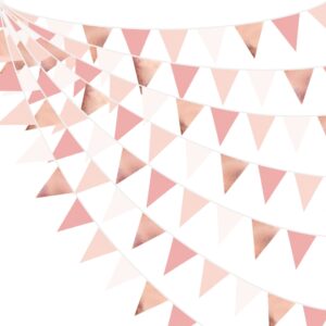 32ft rose gold party decorations dusty blush pink pennant banner fabric triangle flag bunting garland streamers for wedding birthday anniversary baby bridal shower home outdoor garden decorations