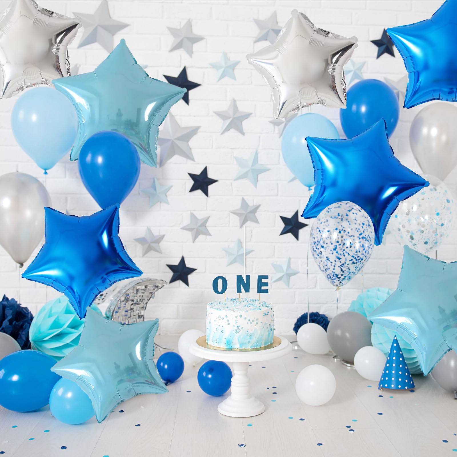 Blue Silver Foil Star Balloons, 18 Inches Star Foil Balloons for Helium, 10 pcs Blue Silver Helium Birthday Balloons, Party Foil Balloon Set for Graduation Wedding Birthday Party Decorations