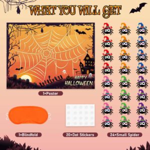 Pin The Spider on The Web - Halloween Party Games for Kids Halloween Game Boys Halloween Birthday Game Girls Pin Game with 24 PCS Stickers Blindfold Halloween Classroom Games