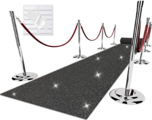 ezlucky glitter black carpet runner for party, 2.46x15ft, 200gsm glitter non-woven fabric, hollywood black carpet for event, aisle runner for wedding ceremony, movie theme party decorations