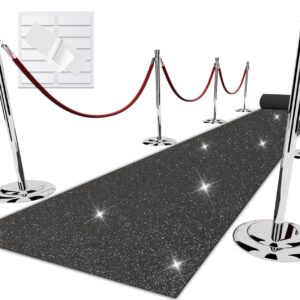 EZLucky Glitter Black Carpet Runner for Party, 2.46X15ft, 200GSM Glitter Non-Woven Fabric, Hollywood Black Carpet for Event, Aisle Runner for Wedding Ceremony, Movie Theme Party Decorations