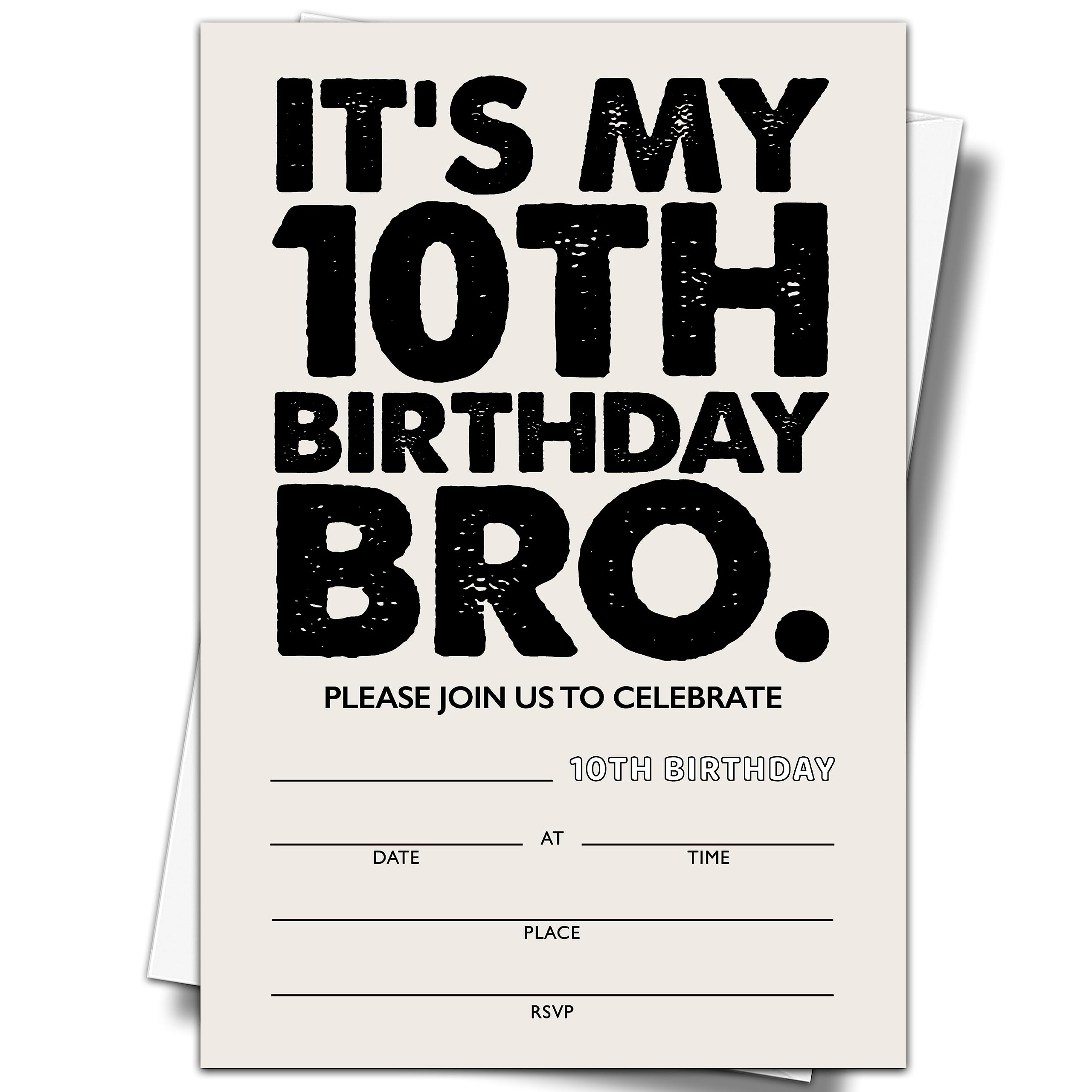 YSTEP It's My 10th Birthday Party Invitations, 20 Invite Cards with Envelopes, 4" x 6" Black and White Birthday Invites - C15