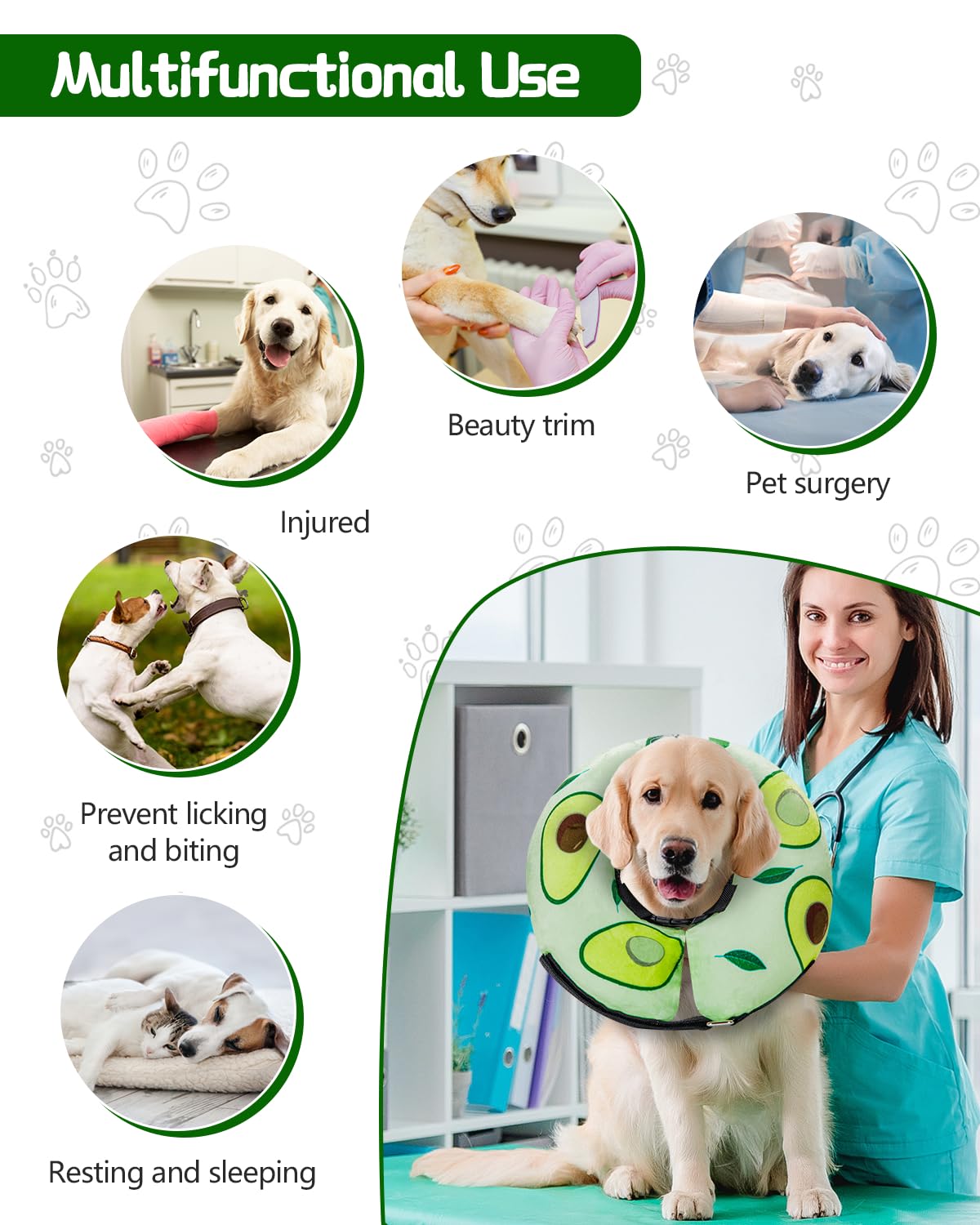 Dog Cone Collar for Small Medium Large Dogs for After Surgery, Pet Inflatable Neck Donut Collar Soft Protective Recovery Cone for Dogs and Cats - Alternative E Collar Does Not Block Vision - Green,L