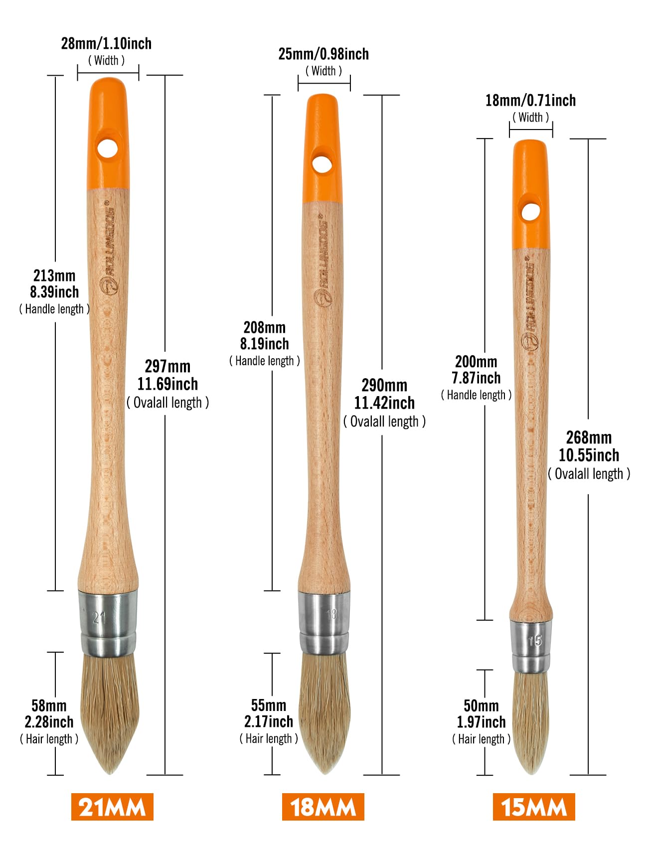 ROLLINGDOG Trim Paint Brush-3PC Trim Brush Set,Small Paint Brush, Edge Painting Tool for Windows, Walls,Doors(15mm,18mm,21mm)