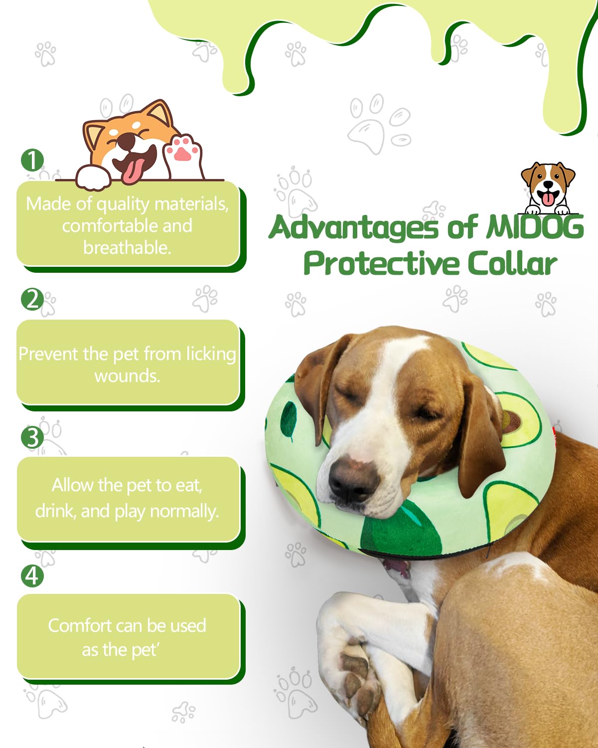 Dog Cone Collar for Small Medium Large Dogs for After Surgery, Pet Inflatable Neck Donut Collar Soft Protective Recovery Cone for Dogs and Cats - Alternative E Collar Does Not Block Vision - Green,L