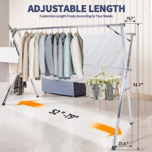 RSYEKU 79 Inches Clothes Drying Rack Outdoor,Stainless Steel Laundry Drying Rack Clothing Foldable & Collapsible Heavy Duty Garment Rack for Indoor Outdoor with Windproof Hooks