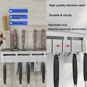 Knife Holder, Stainless Steel Knife Holder with 8 Hooks, No Punching kitchen Wall Mounted Multifunctional Chopsticks & Knife Holder for Storing Chopsticks, Knives & Rags in Home/Hotel