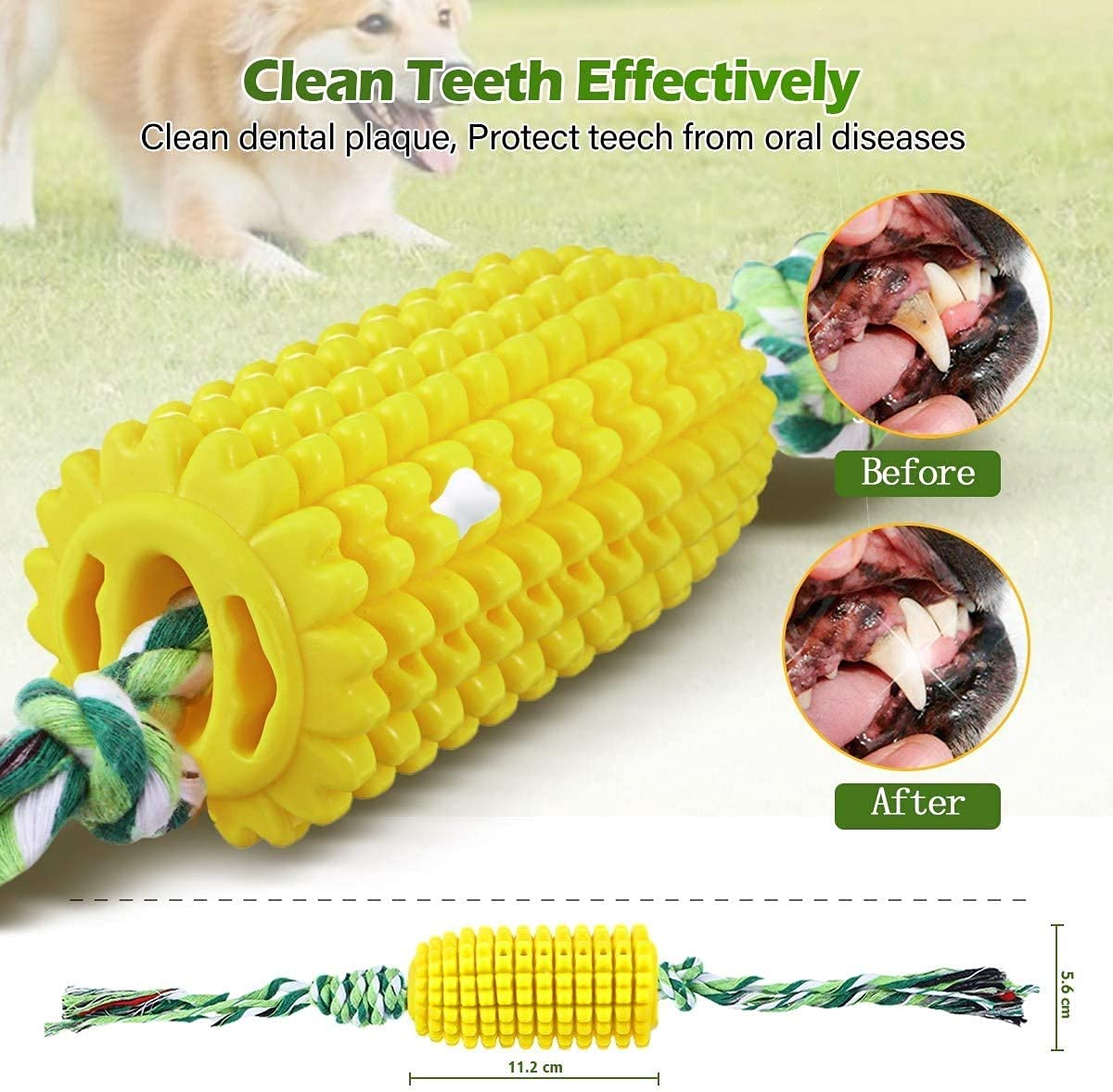 ETLIN Teeth Cleaning Chew Toys Dog Toothbrush Chew Toy Indestructible Dental Care Corn Shape Chew and Clean Teeth Dog Toys with Toothbrush Set Toys