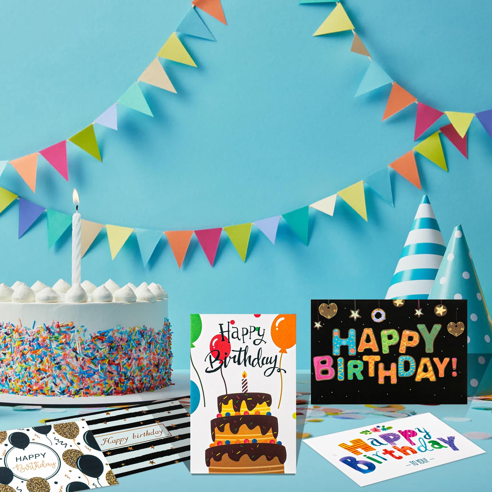 Aokisen 24 Unique Birthday Cards Bulk with Envelopes & Stickers, 4×6 inches Blank Happy Birthday Card Set, Pack of Birthday Cards for Kids, Men, Women (Style A)