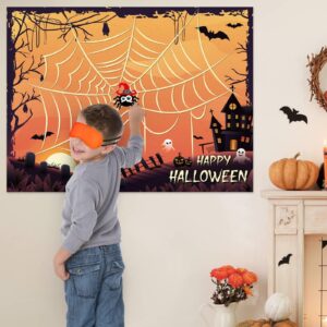 Pin The Spider on The Web - Halloween Party Games for Kids Halloween Game Boys Halloween Birthday Game Girls Pin Game with 24 PCS Stickers Blindfold Halloween Classroom Games