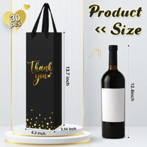 Ctosree 30 Pcs Wine Gift Bag for Bottle Wedding Thank You Favor Bag with Metallic Gold Foil Print Kraft Wine Paper Bag with Rope Handle for Christmas Thanksgiving Halloween Birthday Party(Black)