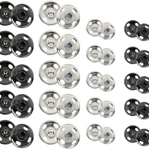 Willrain Sewing Snaps,120 Sets 8 mm and 10 mm,Black and Silver, Sew-on Snap Buttons Metal Snaps Fasteners Press Studs Buttons for Sewing