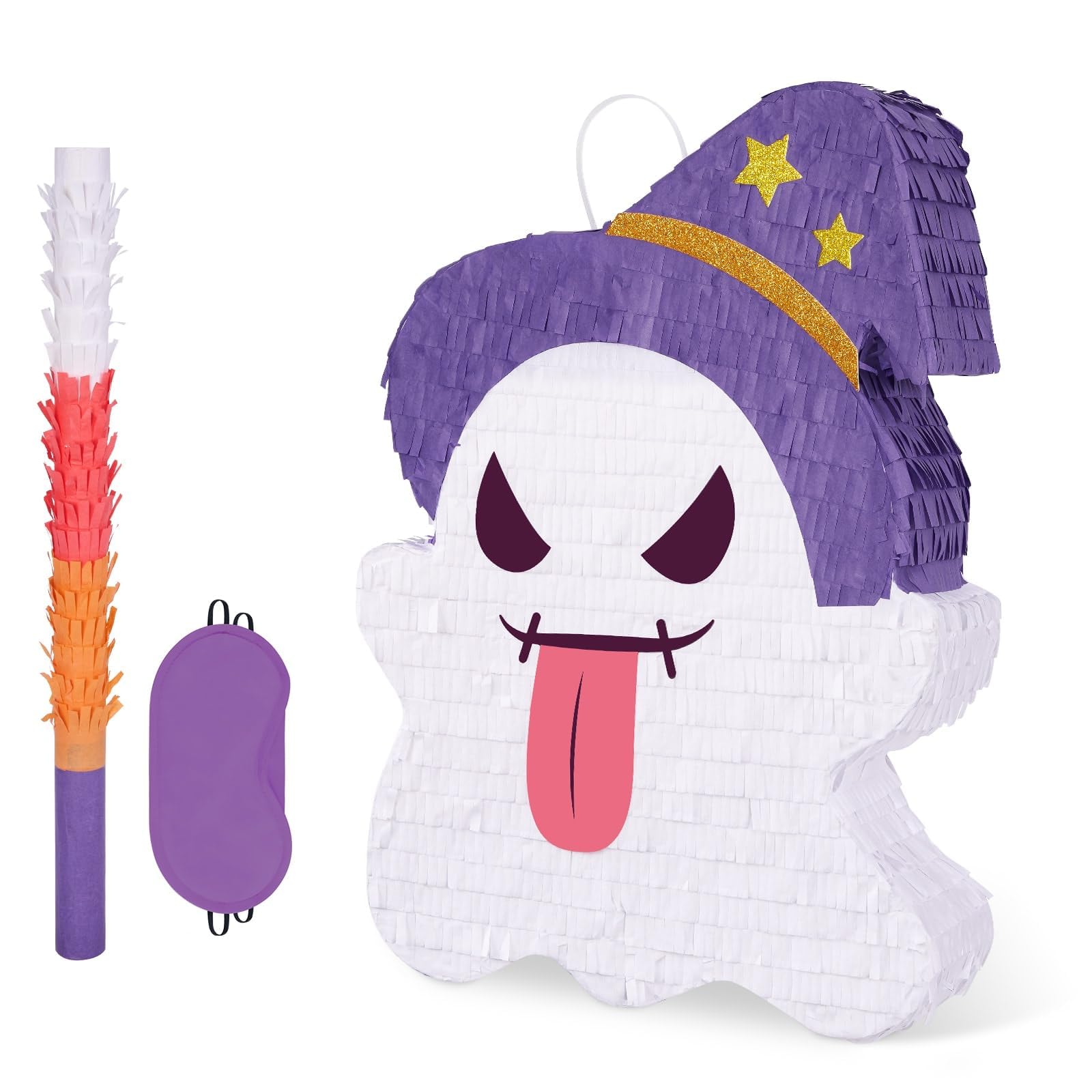 WERNNSAI Ghost Piñata - Cute Scary Piñata with Stick and Blindfold Kids Costume Party Games School Theme Game Night Ghost Piñata Ghost Party Game Girls Boys 6.4”x 12.4”