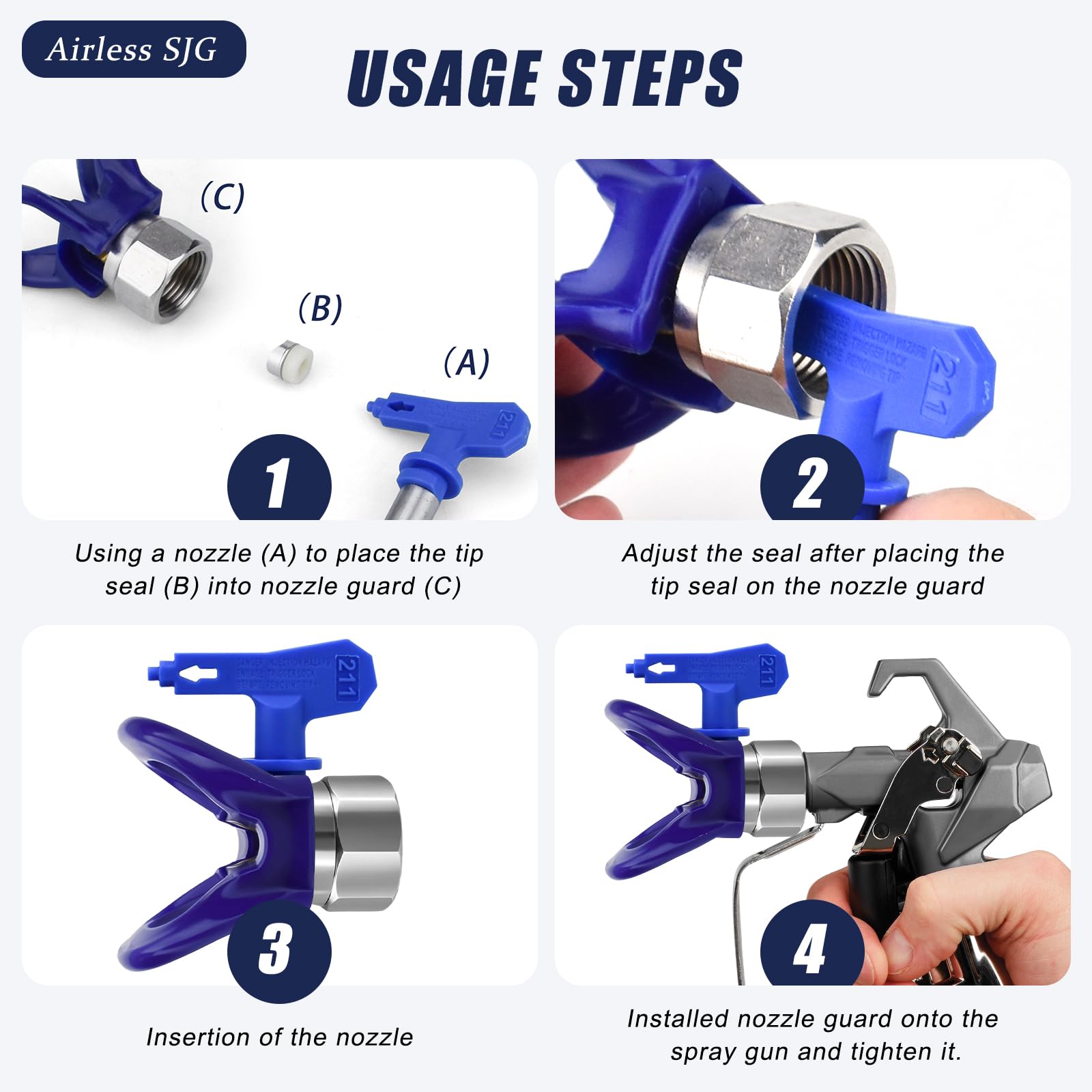 Airless Paint Spray Tip Set，6 Pieces Reversible Spray Tips and 2 Pieces Nozzle Seats with a Storage Box,Airless Paint Spray Parts for Home Building Garden Decks or Fences（211，315，417，515，517，523）