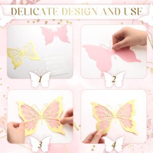 Kigeli 20 Pcs Butterfly Party Decorations Large Butterfly 3D Butterfly Centerpieces Gold Butterfly Wall Decor Paper Butterfly Cutouts for Baby Shower Wedding Party Room, 4 Sizes(Gold and Pink)