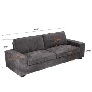 Luffield Chenille Loveseat Couch -88.6" Modern Design Sofa for Livingroom Clearance with Solid Wood, Metal Frame, Durable，Removable Back Cushion and Seat Cushion, Easy Cleaning(Dark Grey)