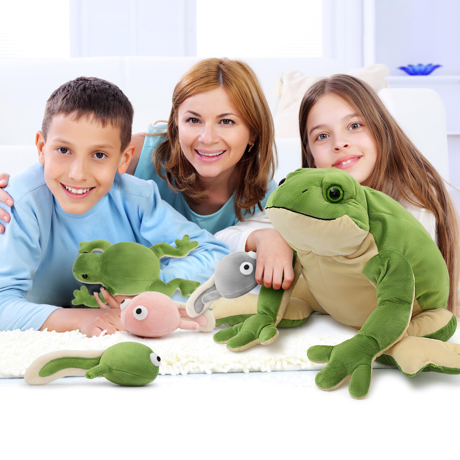 Tezituor Giant Realistic Frog Stuffed Animal Plush Toy, 20.5” Large Mommy Frog with 4 Babies Pillow Gifts for Boys Girls