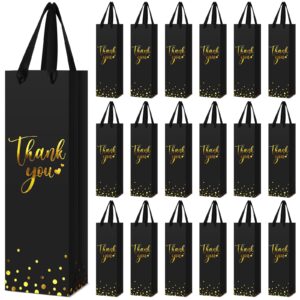 ctosree 30 pcs wine gift bag for bottle wedding thank you favor bag with metallic gold foil print kraft wine paper bag with rope handle for christmas thanksgiving halloween birthday party(black)