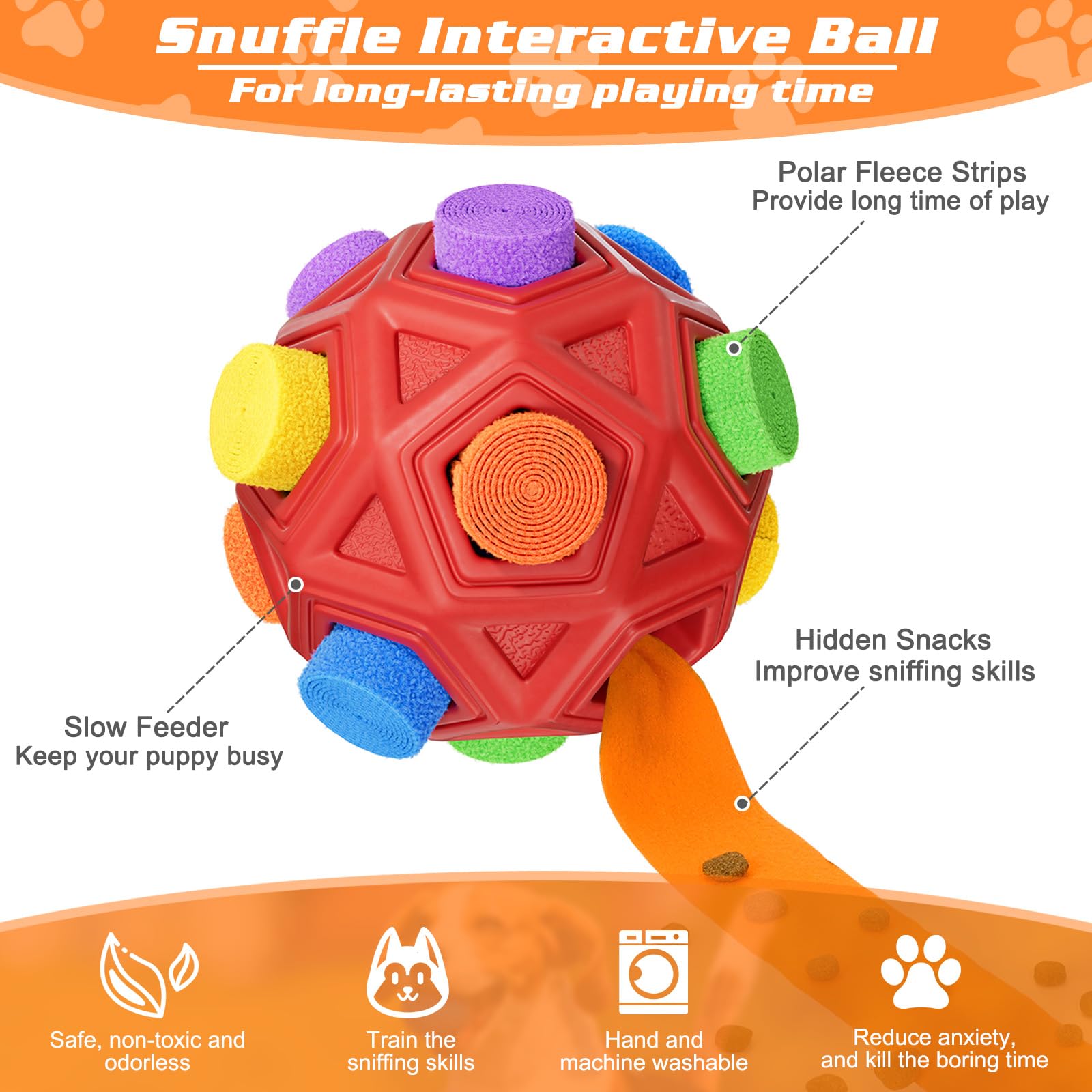 luckdoor Interactive Dog Toys Snuffle Ball Encourage Natural Foraging Skills,Slow Food Training to Relieve Boredom and Stimulating,Cloth Strip with Hidden Food Dog Puzzle Toys for Medium Small Dogs