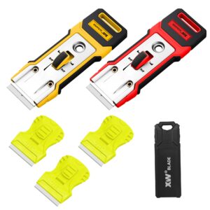 xw 5-pack razor scraper set, 2 pcs heavy duty razor blade scrapers and 3 pcs mini plastic scrapers, extra 22 pcs razor blades included