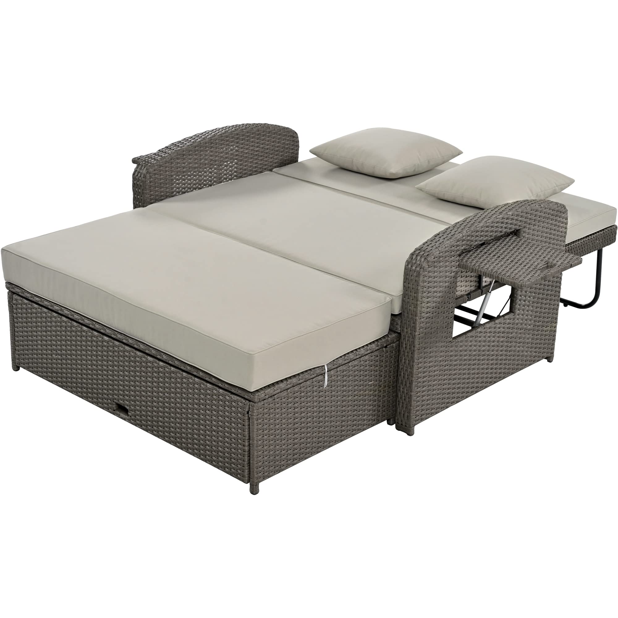 Merax Chaise Lounge Outdoor, Double PE Wicker Rattan Patio Reclining Chair, 2-Person Sunbed with 3 Adjustable Backrest & Free Furniture Protection Cover, 2-Piece, Grey