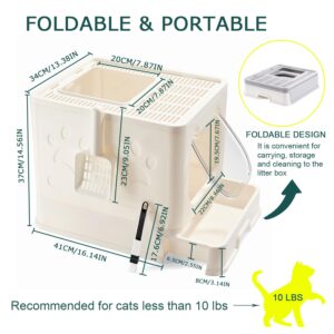 Pawsayes Cat Litter Box with Lid, Covered Top Entry Kitten Litter Pan for Small and Medium Cats, Anti-Splashing Kitty Potty with Slide-Out Litter Tray