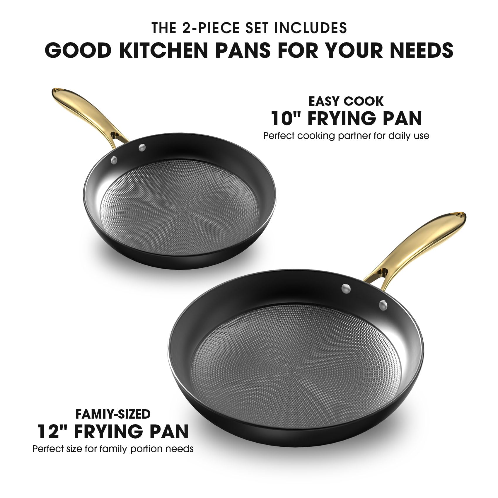 imarku Cast Iron Skillets, Non Stick Frying Pans 2Pcs - 10 inch & 12 Inch Frying Pan Set, Long Lasting Frying Pans Nonstick, Professional Nonstick Frying Pan, Easy to Clean, Best Christmas Gifts