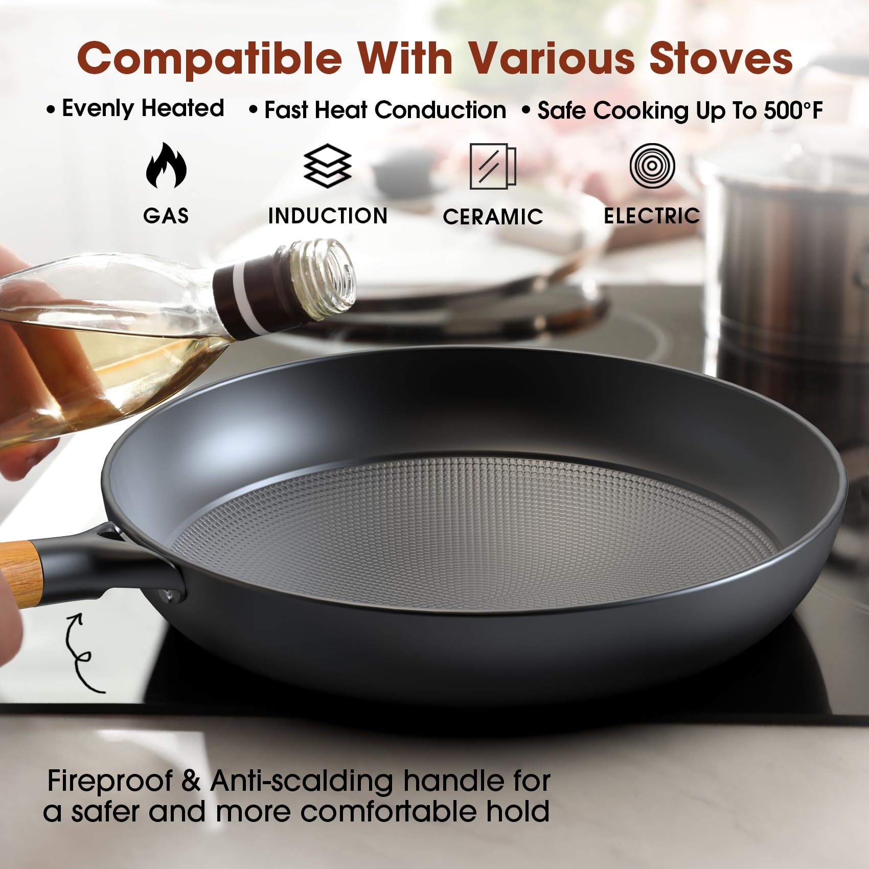 imarku Frying Pan Set - 10 &12inch Pot Set with Removable Handle Honeycomb Cast Iron Skillets, Large Frying Pans Nonstick Dishwasher Safe, Oven Safe Kitchen Pans for Cooking, Christmas Gifts