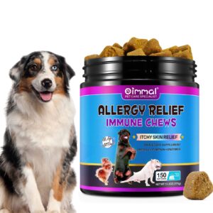 dog allergy relief-dog allergy chews (150 soft chews)- itch relief for dogs, omega 3 fish oil + pumpkin enzymes + dha for dogs, seasonal allergies + anti itch + hot spots.