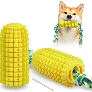 ETLIN Teeth Cleaning Chew Toys Dog Toothbrush Chew Toy Indestructible Dental Care Corn Shape Chew and Clean Teeth Dog Toys with Toothbrush Set Toys