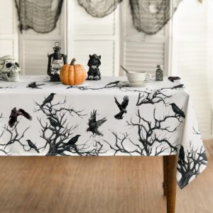 horaldaily halloween tablecloth 60x84 inch rectangular, crow tree washable table cover for party picnic dinner decor