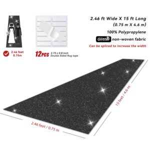 EZLucky Glitter Black Carpet Runner for Party, 2.46X15ft, 200GSM Glitter Non-Woven Fabric, Hollywood Black Carpet for Event, Aisle Runner for Wedding Ceremony, Movie Theme Party Decorations