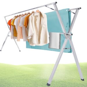 rsyeku 79 inches clothes drying rack outdoor,stainless steel laundry drying rack clothing foldable & collapsible heavy duty garment rack for indoor outdoor with windproof hooks