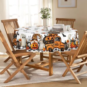 Horaldaily Halloween Tablecloth 70x70 Inch Round, Ghost Pumpkin Washable Table Cover for Party Picnic Dinner Decor