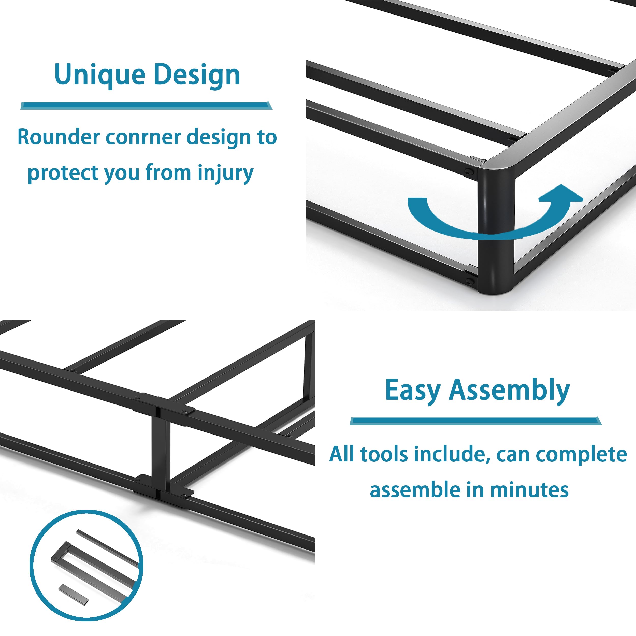 Bedsnus Queen Size Box Spring and Cover Set, 5 Inch Low Profile Metal BoxSpring, Heavy Duty Structure Mattress Foundation, Noise Free, Non-Slip, Easy Assembly