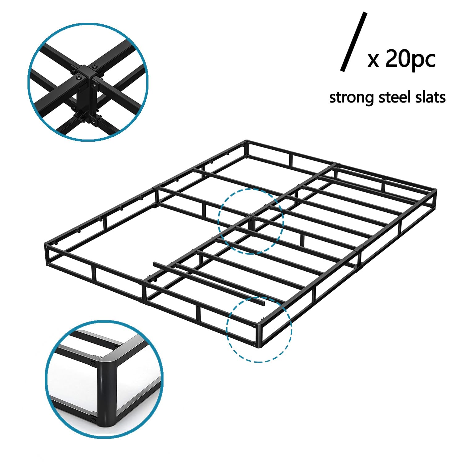 Bedsnus King Size Box Spring and Cover Set, 5 Inch Low Profile Metal BoxSpring, Heavy Duty Structure Mattress Foundation, Noise Free, Non-Slip, Easy Assembly