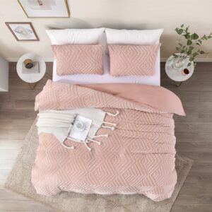 Duvetex Pink Tufted Queen Duvet Cover Set, Soft and Lightweight Shabby Chic Embroidery Duvet Covers for All Seasons, 3 Pieces Boho Bedding Set 90" x 92"(1 Duvet Cover with 2 Pillow Shams)