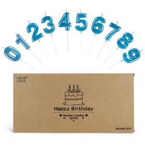 BEAN LIEVE Blue Number Candles - 10-Pcs Number Birthday Candles, Cake Number Candles, Numeral Birthday Candles, Numeric Candles Number 0 1 2 3 4 5 6 7 8 9 Used for Party Celebration