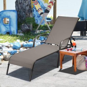 COSTWAY Outdoor Patio Lounge Chair Chaise Fabric Adjustable Reclining Armrest Pool Brown