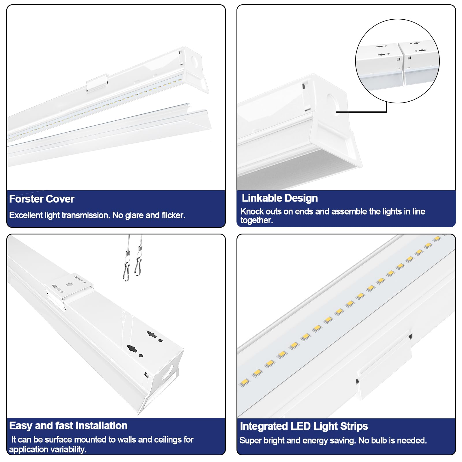 ANTLUX 8FT LED Shop Light Fixture, 110W LED Strip Light, 12200 LM, 5000K, 8 Foot LED Linear Lights, Linkable led Lighting for Garage Warehouse Workshop, Fluorescent Tube Replacement, 8 Pack