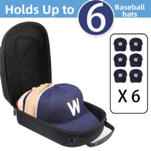 Hat case for Baseball Cap, Hard hat Travel case, caps Holder, Baseball Hat Organizer, Holding up to 6 caps for Travel and Home Storage Black