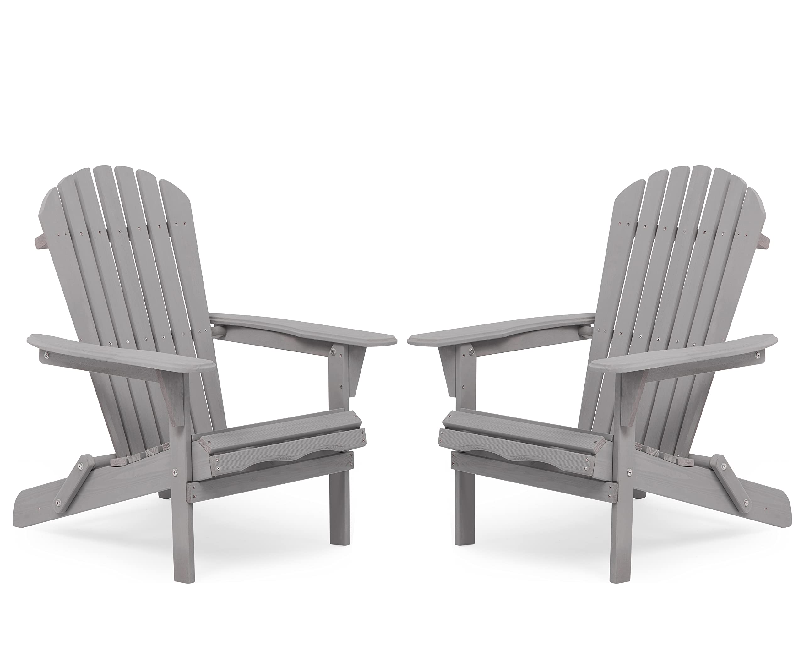 Fastroby Folding Adirondack Chair Set of 2 Solid Wood, 300 LBS Outdoor Patio Chairs Set of 2, Tall Comfortable Fire Pit Chair for Garden/Yard/Patio/Lawn, Grey